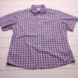 Brooks Brothers Regent Fit Short Sleeve Purple Plaid Button Down Shirt XL